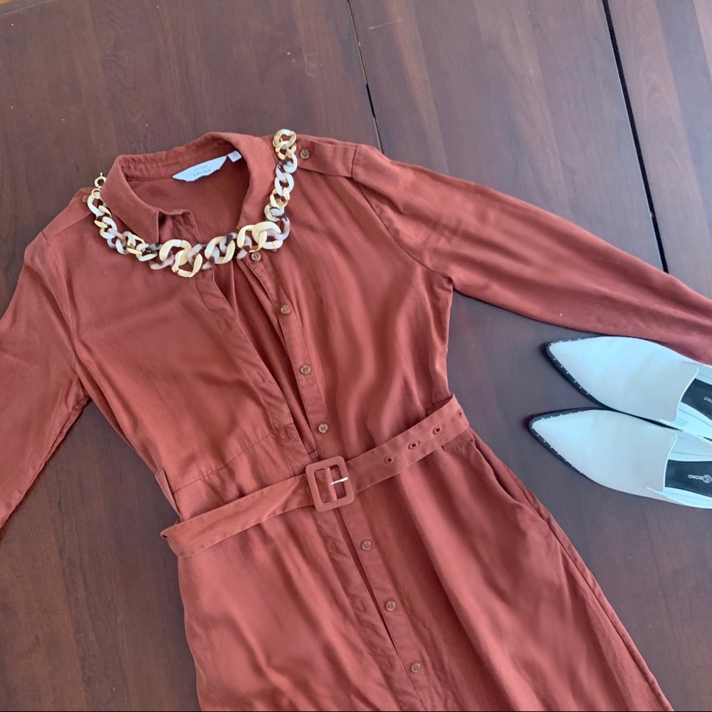 & Other Stories Belted Auburn Collared Shi…
